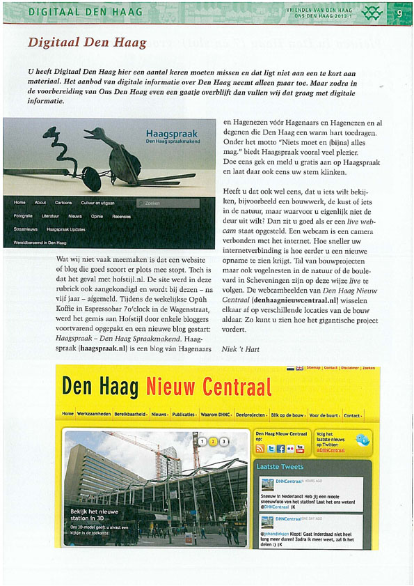 Haagspraak in Vrienden van Den Haag blad